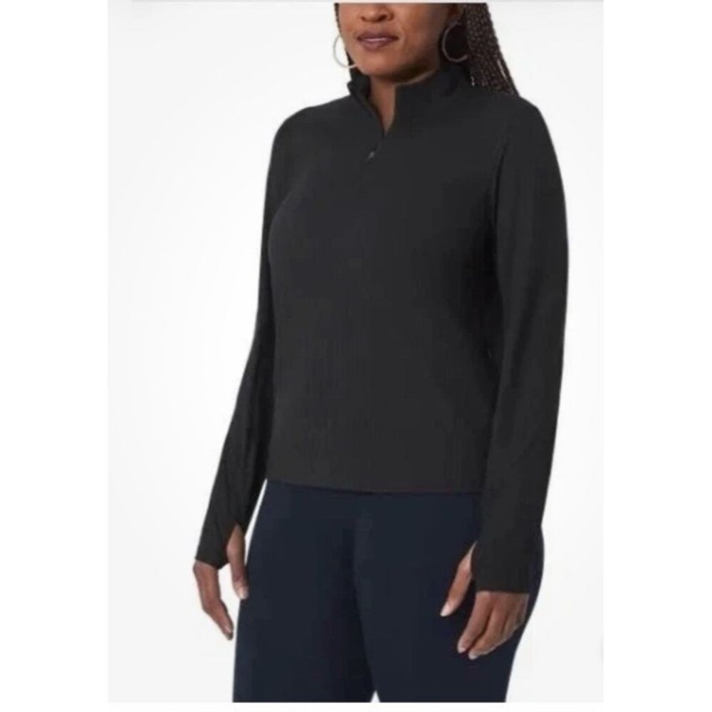 Mondetta 1/4 Zip Active Ribbed Top Black Women's Size M Activewear